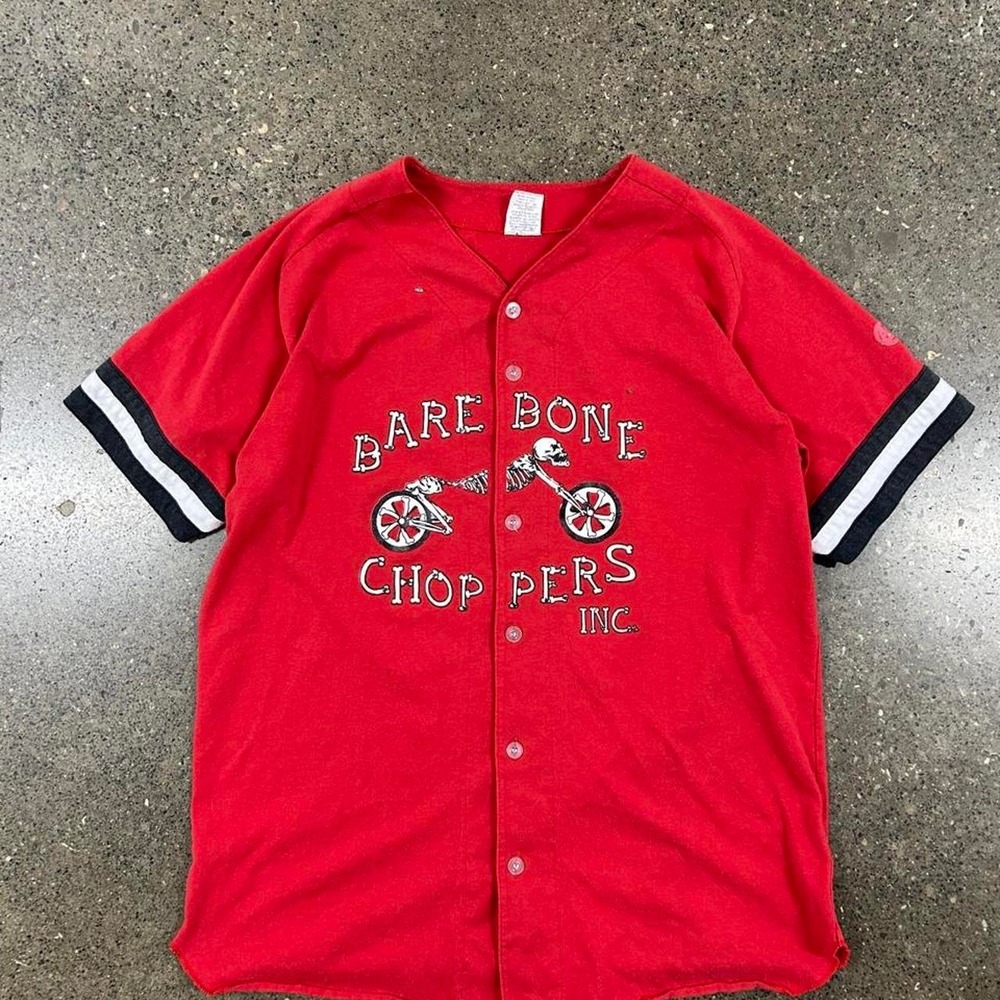 Vintage 90s Bare Bones Choppers Skull Y2K Jersey Shirt (Size XL)